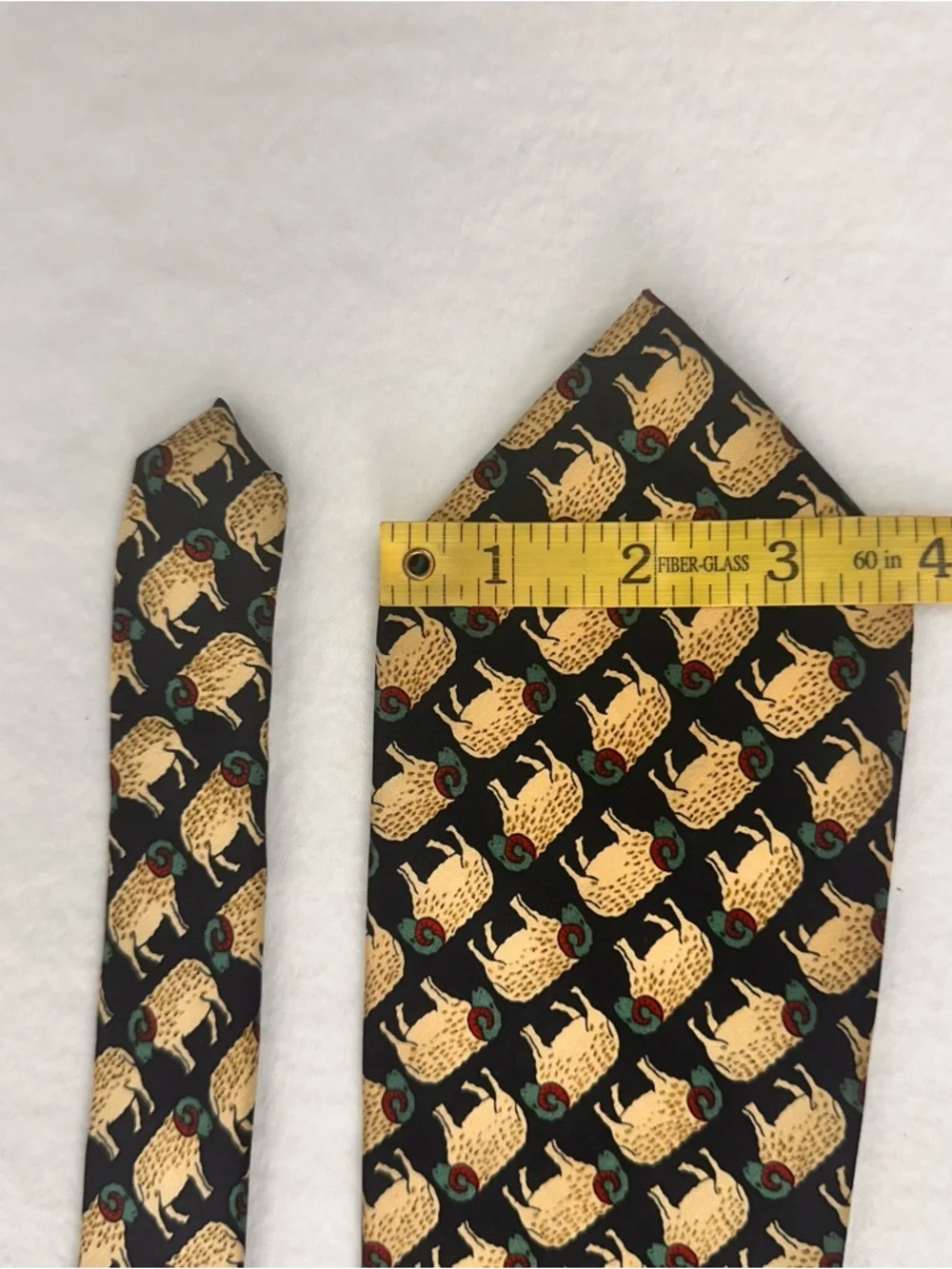 Men's Patterned Black & Gold Wool Tie Ram Sinsabang Tie Vintage Sheep Necktie